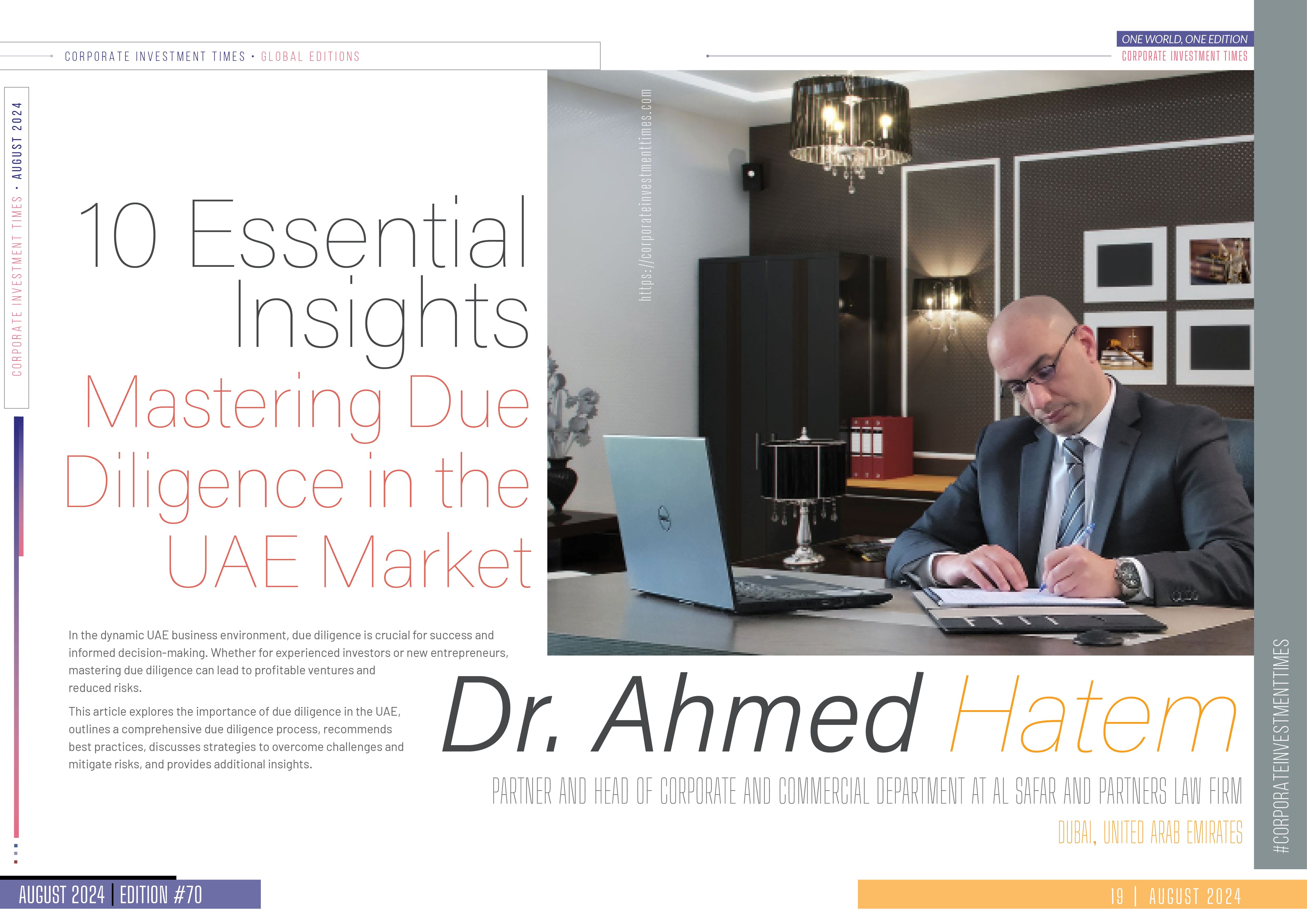 10 Essential Insights Mastering Due Diligence in the UAE Market – Dr. Ahmed Hatem, Partner and Head of Corporate and Commercial Department at Al Safar and Partners Law Firm Dubai, United Arab Emirates